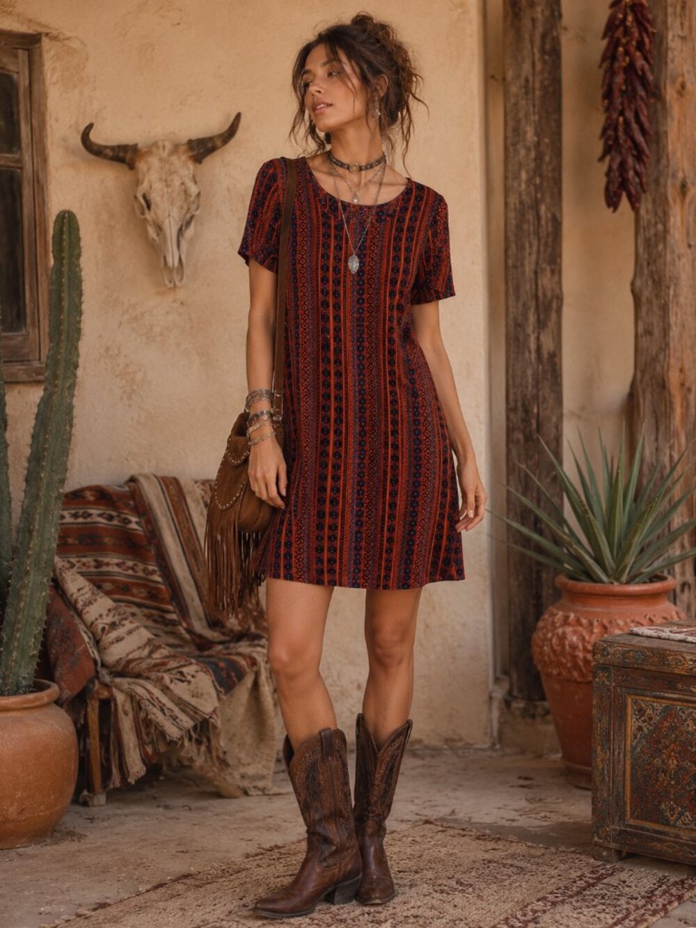 Vermont Country Store Boho Western Print Dress - Cotton